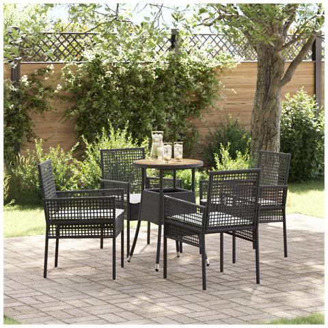 Set da pranzo da giardino 5 pezzi in Polyrattan Nero - Foto 2