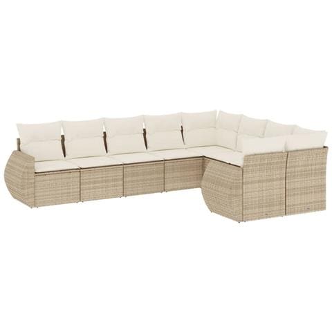 Set Divano da Giardino 9 pz con Cuscini Beige in Polyrattan - Foto 1