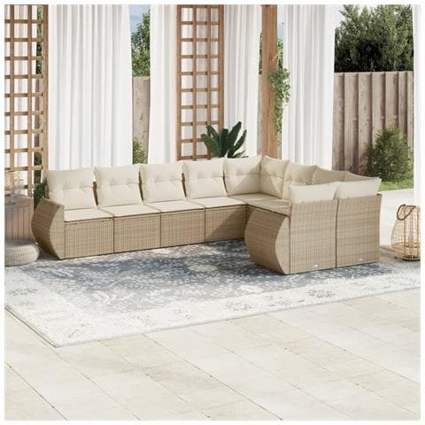 Set Divano da Giardino 9 pz con Cuscini Beige in Polyrattan - Foto 2