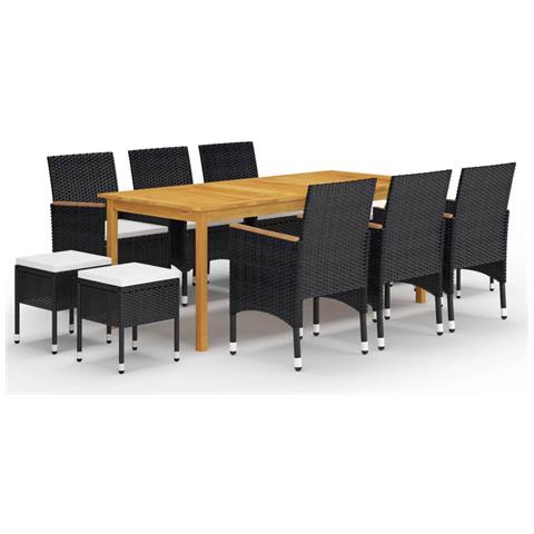 Set Mobili da Pranzo per Giardino 11 pz Nero - Foto 1