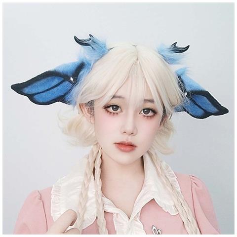 Cerchietto Gotico Angelo: Accessorio Cosplay Con Orecchie Di Falena E Corna Per Halloween E Eventi Black+blue - Foto 2