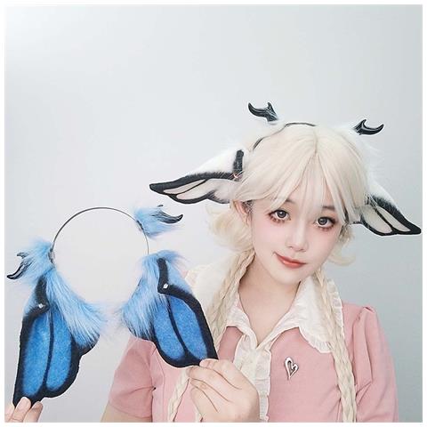 Cerchietto Gotico Angelo: Accessorio Cosplay Con Orecchie Di Falena E Corna Per Halloween E Eventi Black+blue - Foto 7