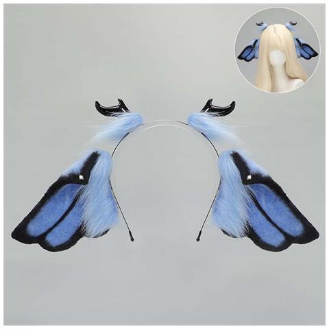 Cerchietto Gotico Angelo: Accessorio Cosplay Con Orecchie Di Falena E Corna Per Halloween E Eventi Black+blue - Foto 1