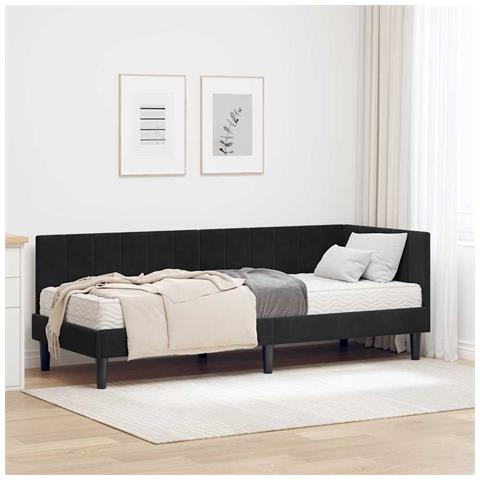 Cornice del letto ad angolo Nero 80 x 200 cm Velluto - Foto 2