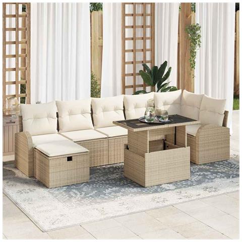 Set Divano da Giardino con cuscino 8 pcs Beige Poly Rattan - Foto 2