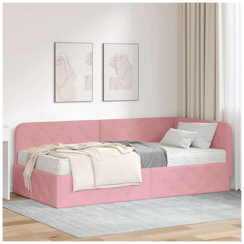 Cornice del letto ad angolo Rosa 90 x 200 cm Velluto - Foto 2