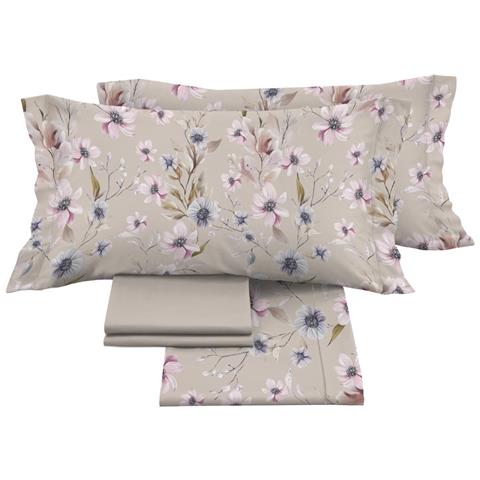 Completo Lenzuola Matrimoniale 100% Raso Cotone Floreale Dis. Artemisia - Foto 5