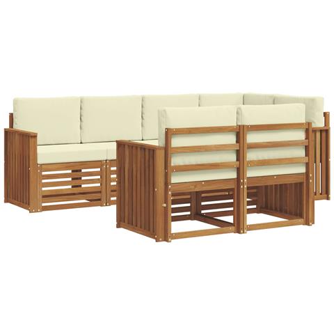 Set divani 7 pcs Naturale e Crema Legno di Acacia Massello - Foto 1