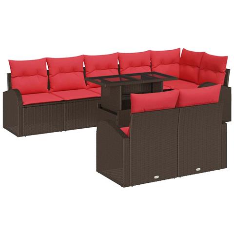 Set Divano da Giardino 9 pcs Marrone e Rosso polyrattan - Foto 1