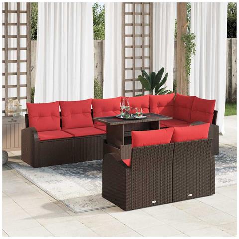 Set Divano da Giardino 9 pcs Marrone e Rosso polyrattan - Foto 2