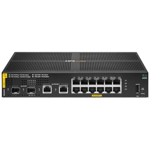 Aruba Networking CX 6000 12p 10M / 100M / 1G Class4 PoE 2p SFP 1G 139W Switch - Foto 1