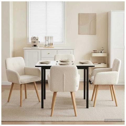Sedie da pranzo 4 pcs Bouclé Crema 59 x 57 x 85 cm - Foto 2