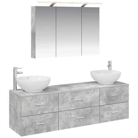 Set di mobili per il bagno 4 pcs Grigio Cemento - Foto 1