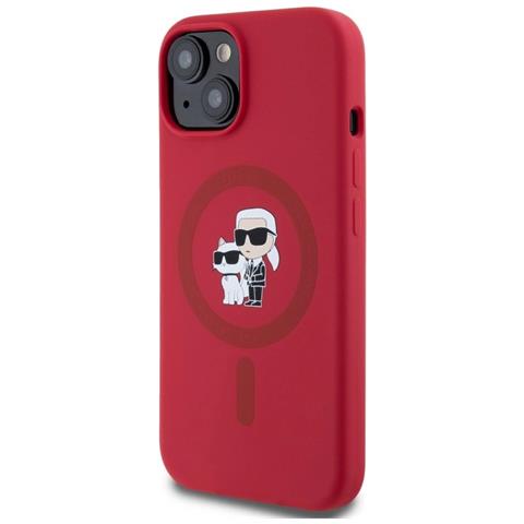 Custodia In Silicone Karl Lagerfeld Con Teste Di Karl E Choupette, Magsafe, Iphone 15, Rossa - Foto 2
