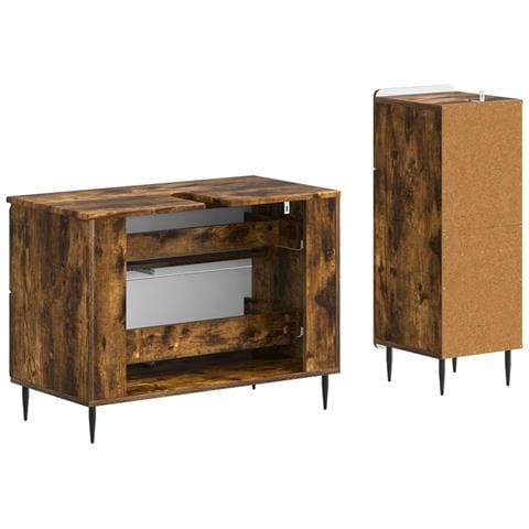 Set di Armadi da Bagno da 2 Pezzi ZWOLLE Rovere Fumo - Foto 2
