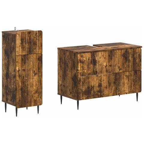 Set di Armadi da Bagno da 2 Pezzi ZWOLLE Rovere Fumo - Foto 1