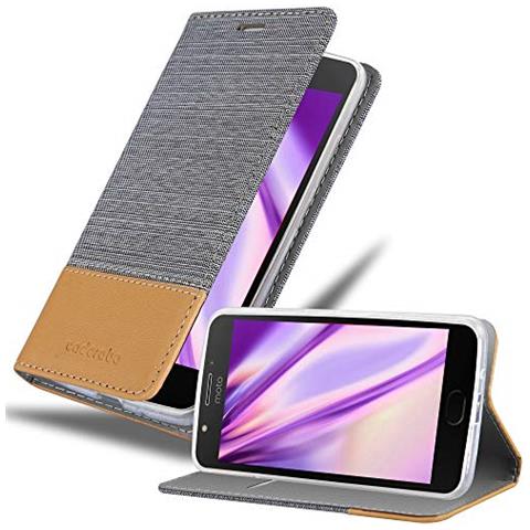 Cadorabo Custodia Compatibile Con Motorola Moto E4 In Grigio Chiaro Marrone - Coperchio Protettiva Con Chiusura Magnetica, Funzione Stand E Tasca Per Le Carte - Foto 1