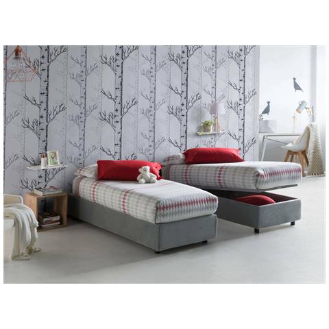 Letto contenitore Singolo Silvia Sommier, Made in Italy, Letto con rivestimento in tessuto, Apertura frontale, adatto per materasso cm 90x190, Grigio - Foto 1