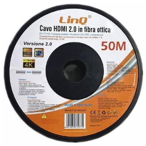 Trade Shop - Cavo Hdmi In Fibra Ottica Ultra Hd 4k 50mt Tv Hd Computer Proiettore Lcd Foc-8k50m - Foto 1
