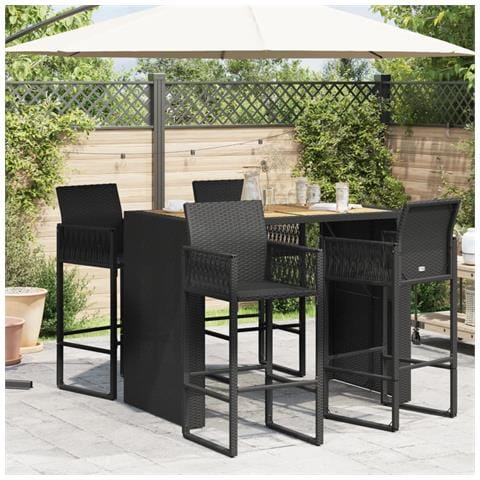 Tavolo Bar da Giardino Piano in Acacia 145x80x110 cm Polyrattan - Foto 3