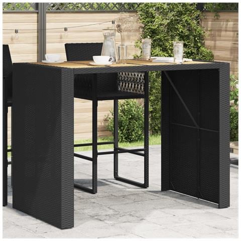 Tavolo Bar da Giardino Piano in Acacia 145x80x110 cm Polyrattan - Foto 1