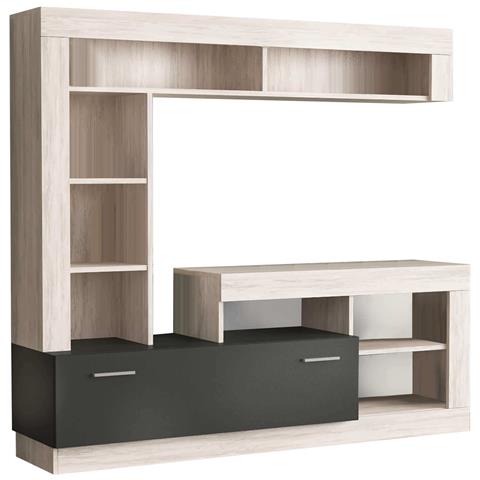 Parete Attrezzata Porta Tv Da Interno Soggiorno In Legno Nobilitato Bilaminato Genny - Antracite E Pino Chiaro - Foto 1