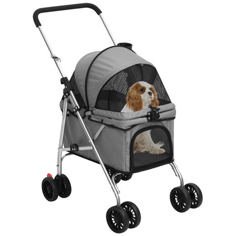 Passeggino Cani Pieghevole Grigio 76x50x100cm Tessuto Oxford - Foto 2