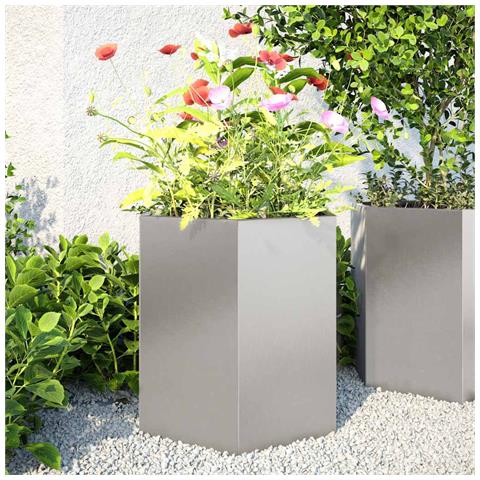 Fioriere da Giardino 2pz Nera Esagono Acciaio inossidabile - Foto 2
