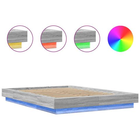 Giroletto Luci LED Grigio Sonoma 140x190 cm Legno Multistrato - Foto 2