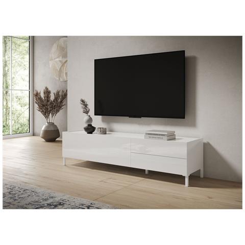 Porta Tv 1 Ribalta/2 Cassetti 160x42x40 Cm Solaria Bianco Lucido - Foto 2