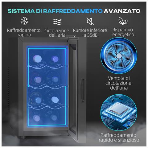 Cantinetta Vino Refrigerata per 8 Bottiglie, Capacità 21L, Display Touch e Ripiani Regolabili, Nero - Foto 7