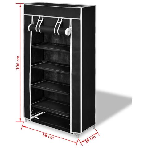 Scarpiera In Tessuto Richiudibile 58 X 28 X 106 Cm Nera - Foto 7