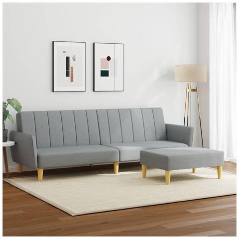 Divano Letto A 2 Posti Con Poggiapiedi Grigio Chiaro In Tessuto - Foto 2