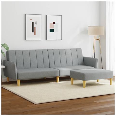 Divano Letto A 2 Posti Con Poggiapiedi Grigio Chiaro In Tessuto - Foto 8