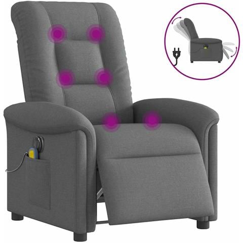 Poltrona Reclinabile Massaggio Elettrica Grigio Scuro Tessuto - Foto 1