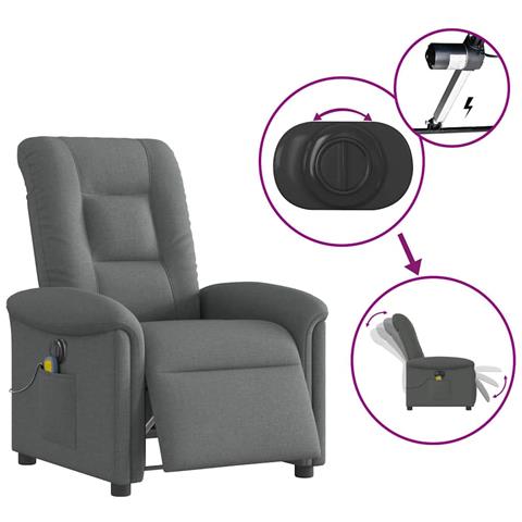 Poltrona Reclinabile Massaggio Elettrica Grigio Scuro Tessuto - Foto 9