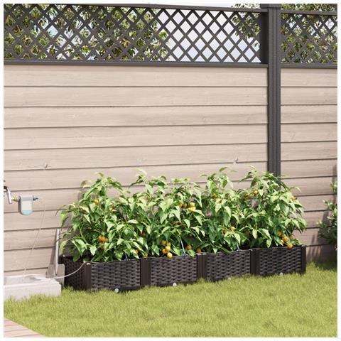 Vasi da Giardino con Sistema di Irrigazione 4 pezzi Marrone - Foto 2