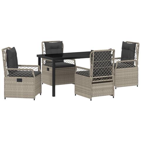 Set da Pranzo da Giardino da 5 Pezzi Grigio Chiaro in Rattan Polimerico - Foto 1