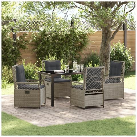 Set da Pranzo da Giardino da 5 Pezzi Grigio Chiaro in Rattan Polimerico - Foto 2