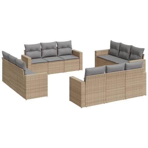 Set Divani da Giardino 12 pz con Cuscini Beige in Polyrattan - Foto 1