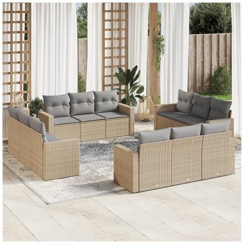 Set Divani da Giardino 12 pz con Cuscini Beige in Polyrattan - Foto 2