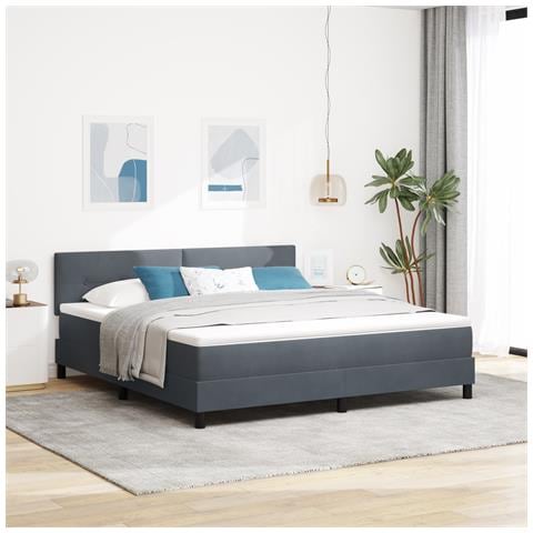 Letto Box Spring con Materasso Grigio Scuro Super King in Velluto - Foto 2