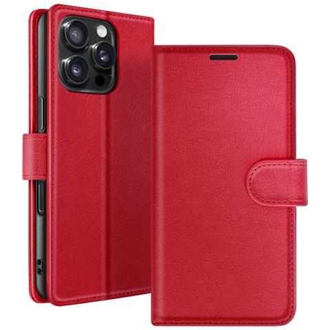Custodia A Portafoglio Per Iphone 16 Pro Funzione Supporto E Linguetta Magnetica, Rosso - Foto 1