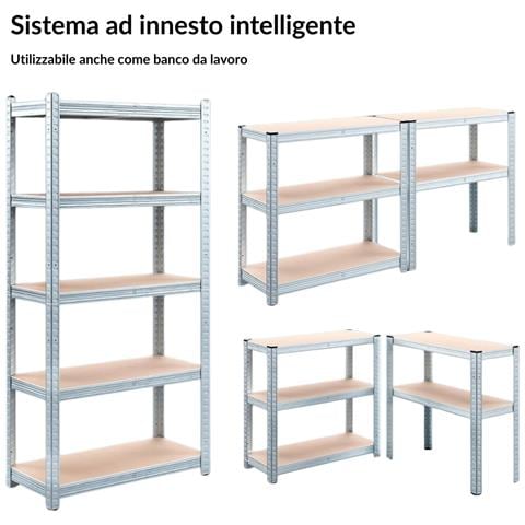 Scaffale In Metallo Componibile 40x80x180cm In Acciaio Zincato Color Metallo - Foto 2