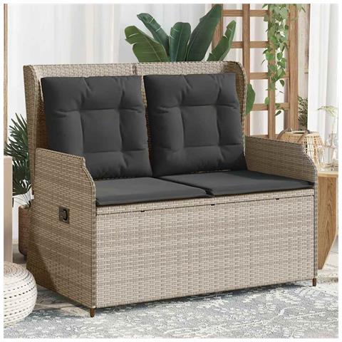 Panca Reclinabile Giardino con Cuscini Grigio Chiaro Polyrattan - Foto 2