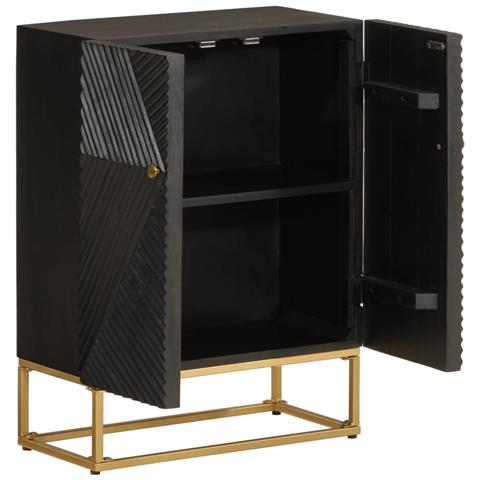 Lusso Casadino -  Credenza Nera 55x30x76 Cm In Legno Massello Di Mango E Ferro - Foto 1