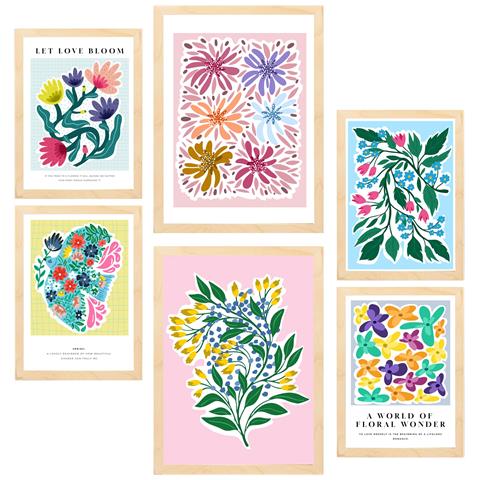 Set Di 6 Stampe Botanica Bella Estate Incorniciata Con Illustrazioni Di Design Per Le Pareti Casa Stanza Negozio Dipinti A3 & A4 Telaio In Legno Chiaro - Foto 1