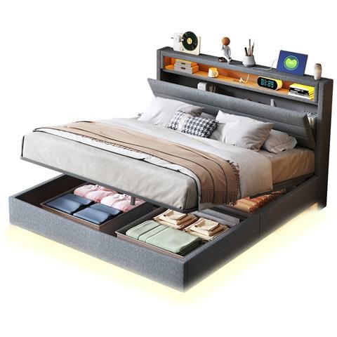 Letto Imbottito Con Usb, Luci Led E Contenitore Idraulico - Foto 1