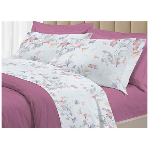 Completo Lenzuola Matrimoniale 100% Raso Cotone Floreale Dis. Ginko Colors - Foto 1