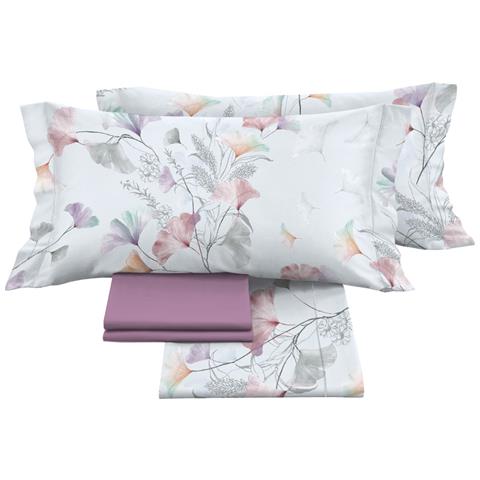 Completo Lenzuola Matrimoniale 100% Raso Cotone Floreale Dis. Ginko Colors - Foto 5